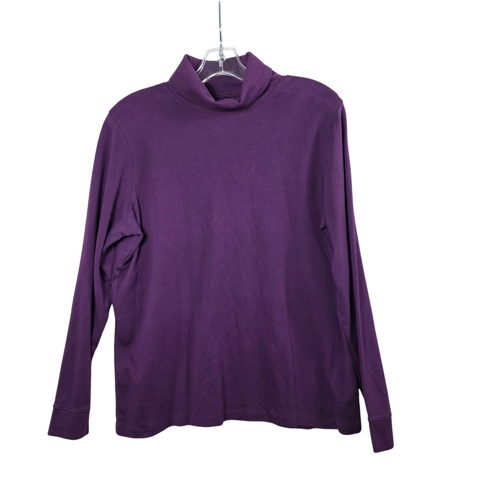 LL Bean Turtleneck Top Purple 100% Cotton Long Sleeve Large Basic Layering Fall